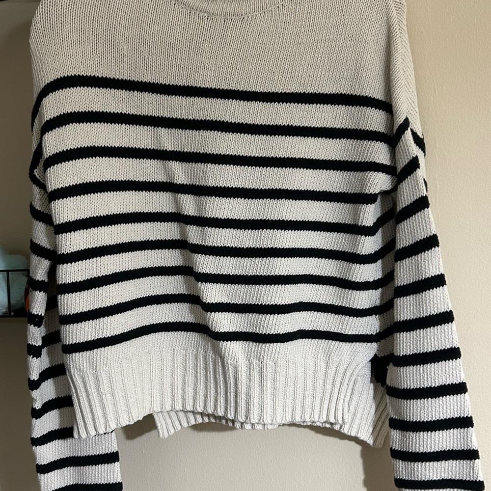 Zara Black & White Striped Crewneck Sweater